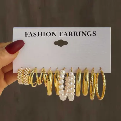 Geometric Fashion Vintage Pearl Earrings Set (6 pairs)